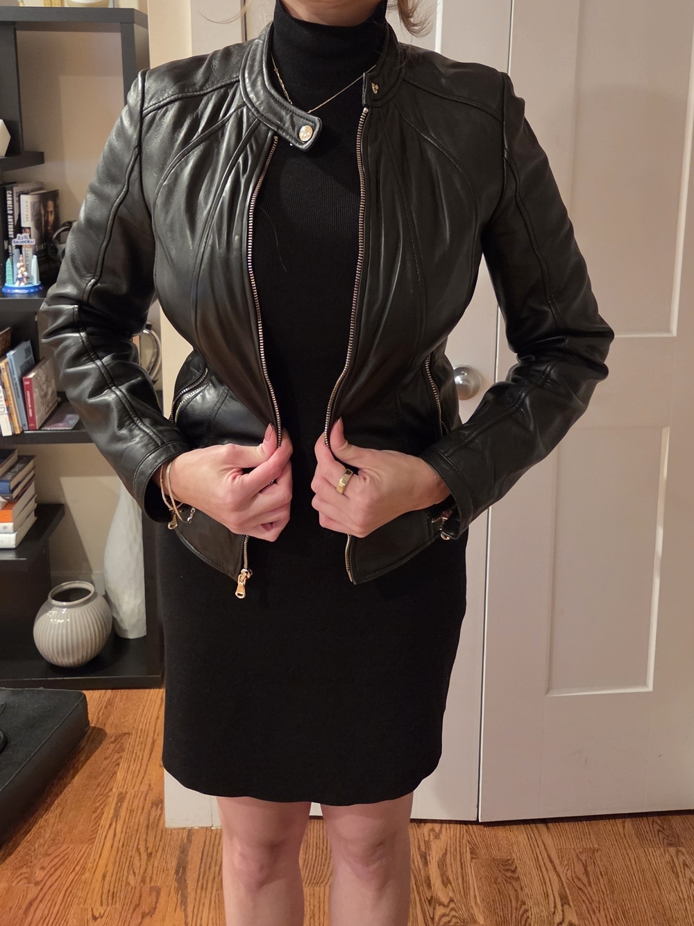 Guess Black Leather Moto Jacket with Gold Hardware